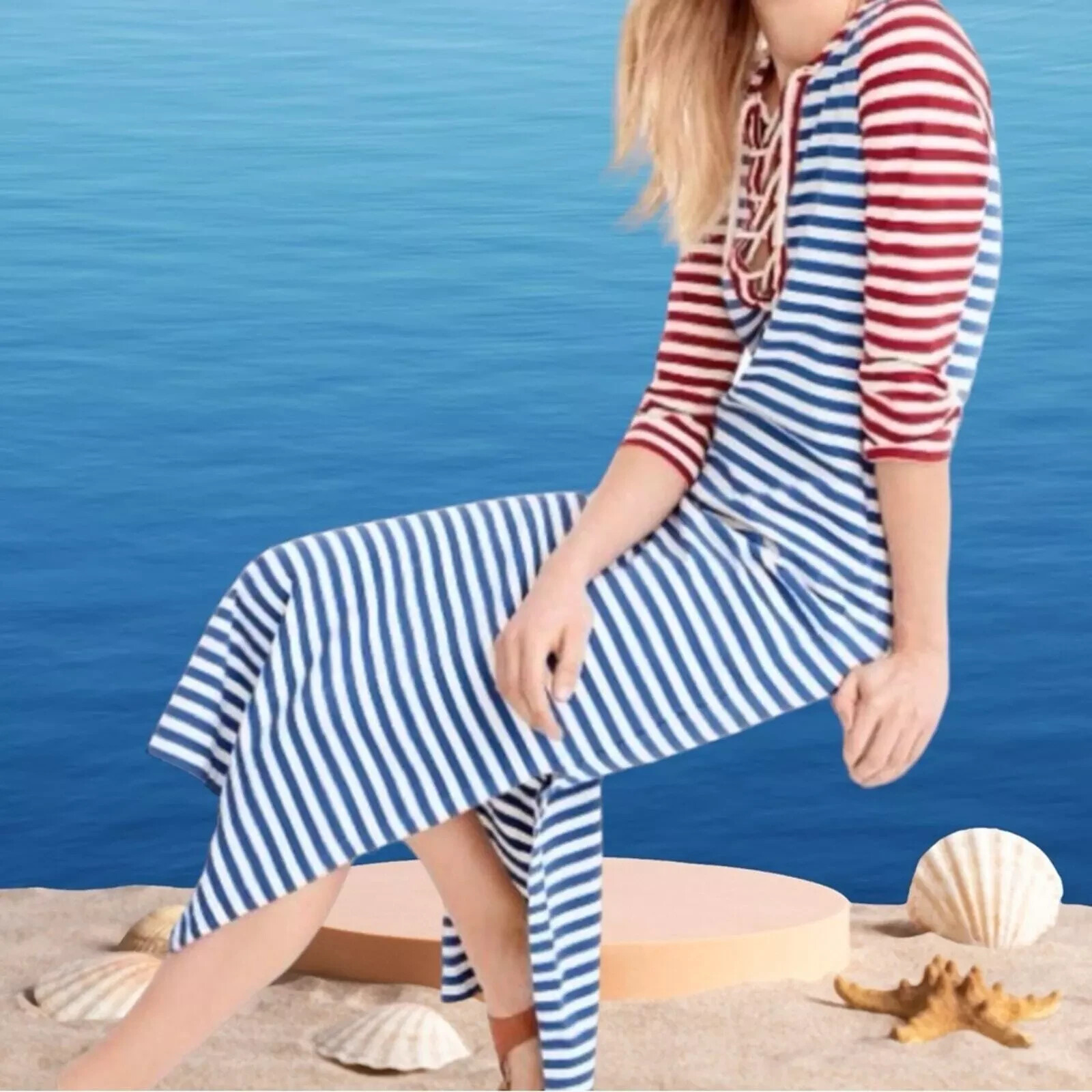 New J Crew RedWhite Blue Nautical Dress Yachting Club XXXS Patriotic Maxi Preppy