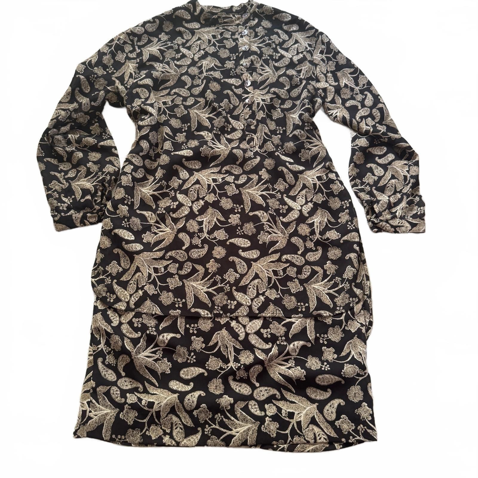 Paisley Floral Band Collar Shirt Dress Asymmetric Placket 6 Med Gigi by Gillian