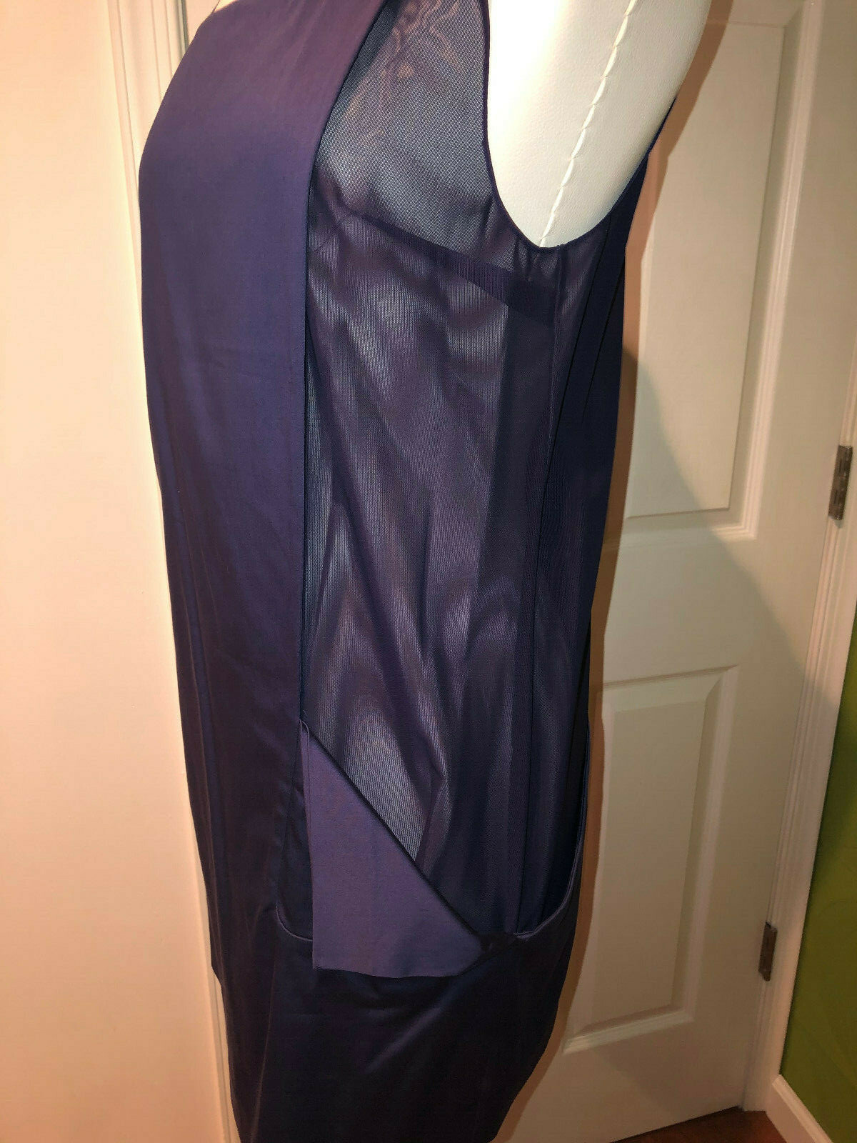 NWOT UNIQUE CACHAREL navy tank cotton mesh cutout summer double dress US 10 IT44
