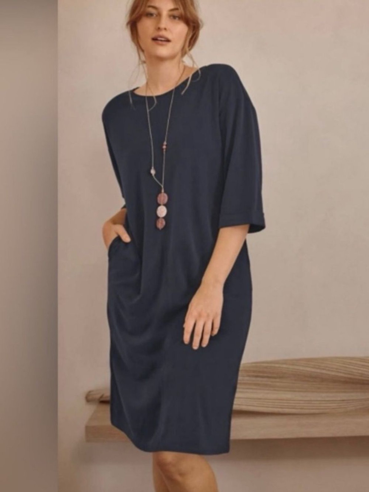 Pure J. JILL Sand Washed Relaxed Fit Tunic Dress Petite M Gray Lagenlook Travel
