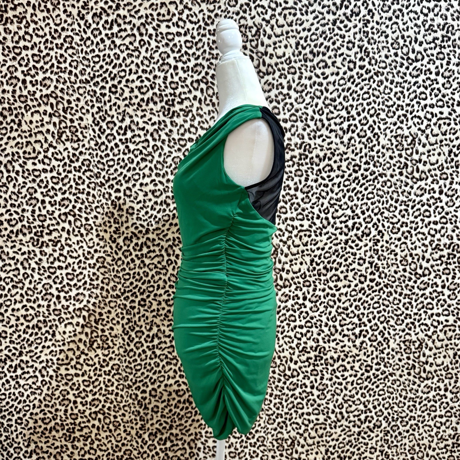 Sweet Storm Green Ruched Sleeveless Bodycon Mini Dress Cowl Neck Size L