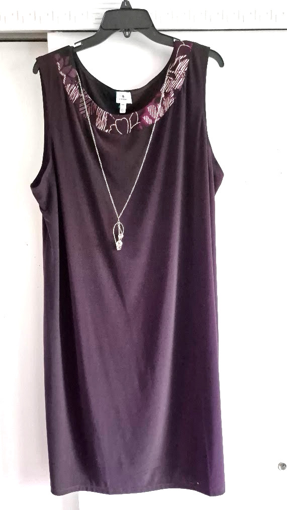 Dressbarn Size 20 Eggplant Plum Purple Dress Midi Dress – Attached Necklace