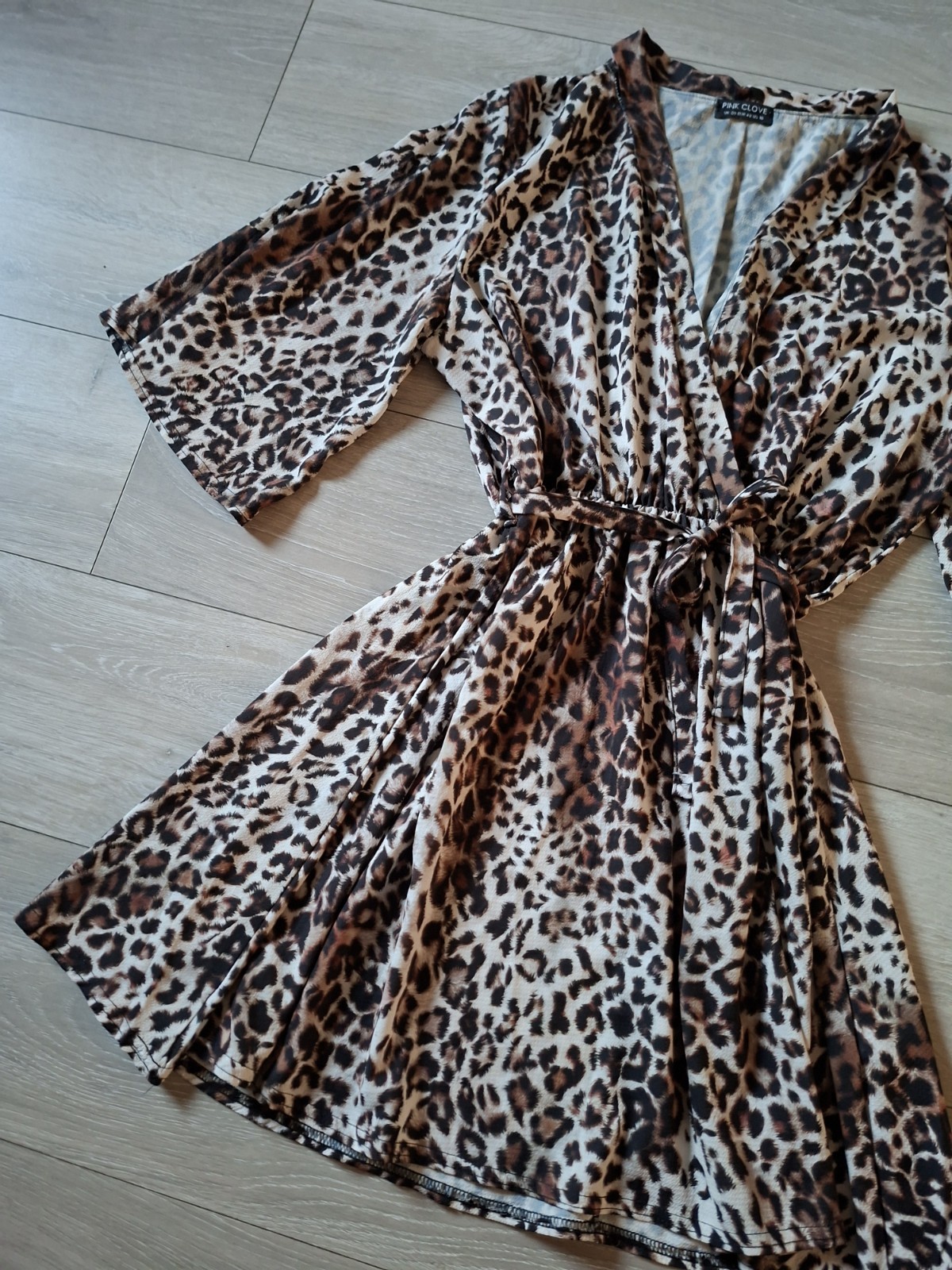 Pink Clove Beige Leopard Print Stretch Flared Dress Holiday Smart Party UK20