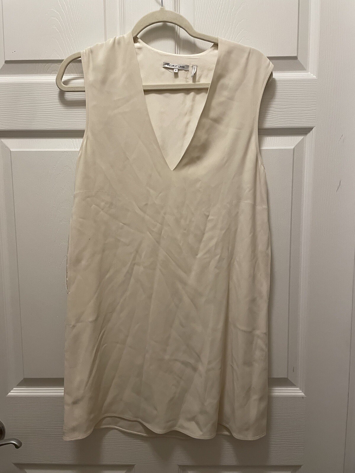 HELMUT LANG V-Neck Silk Shift Dress in White (Size S)