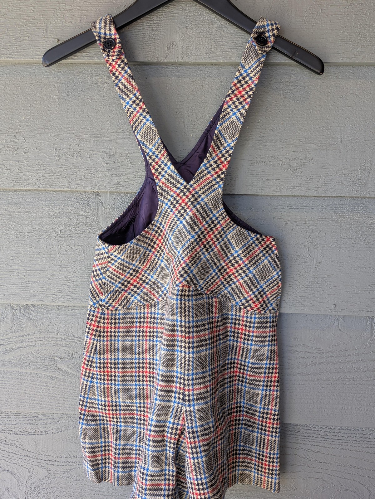Vintage Bobbie Brooks Shortalls Juniors 7 Beige Plaid Overall A Line 1980s