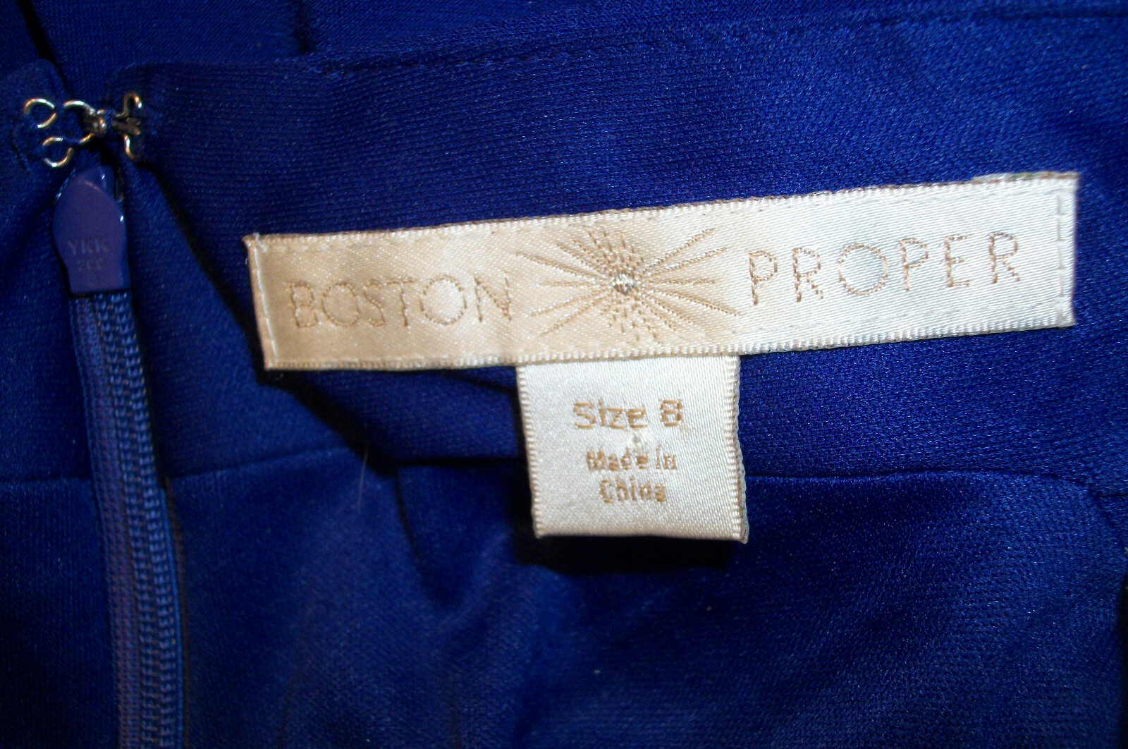 BOSTON PROPER Sz 8 Purple Stretch Dress w/ Gold Buckle Below Knee Length