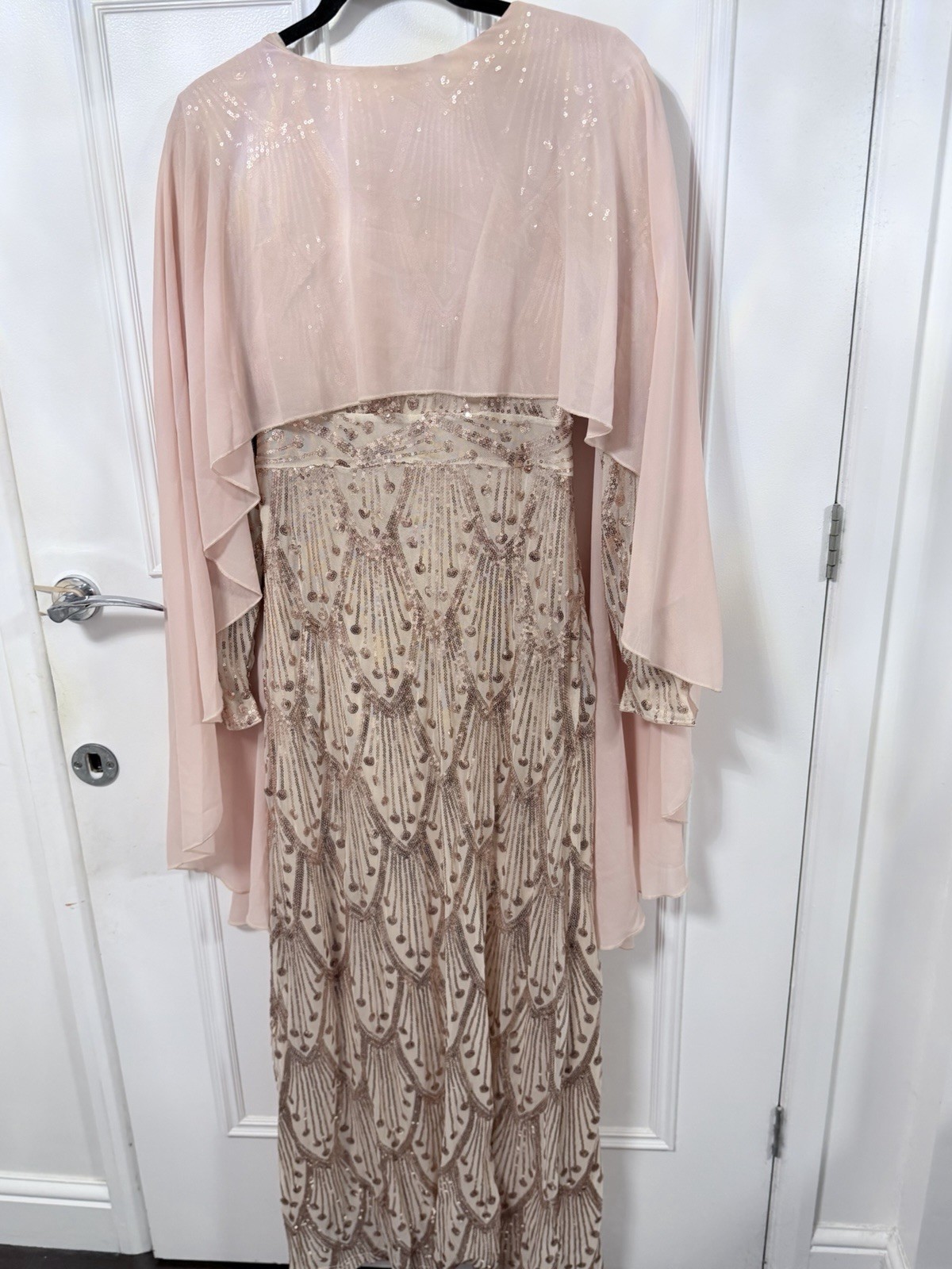 Coutiva Women Sequin Patchwork Ruffle Hem Formal Evening Gown, Size Small
