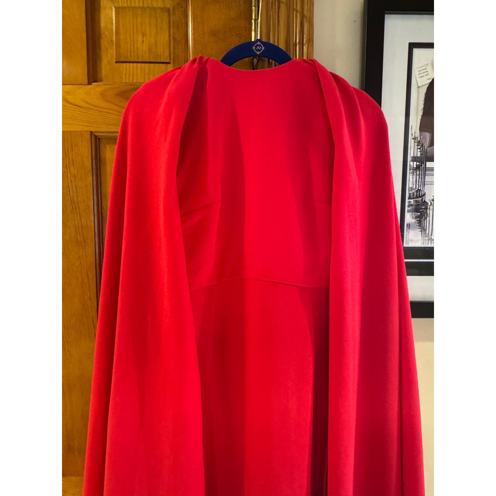 Edeline Lee Red Cape Dress Size 8 Midi Cocktail Formal UK Made Designer