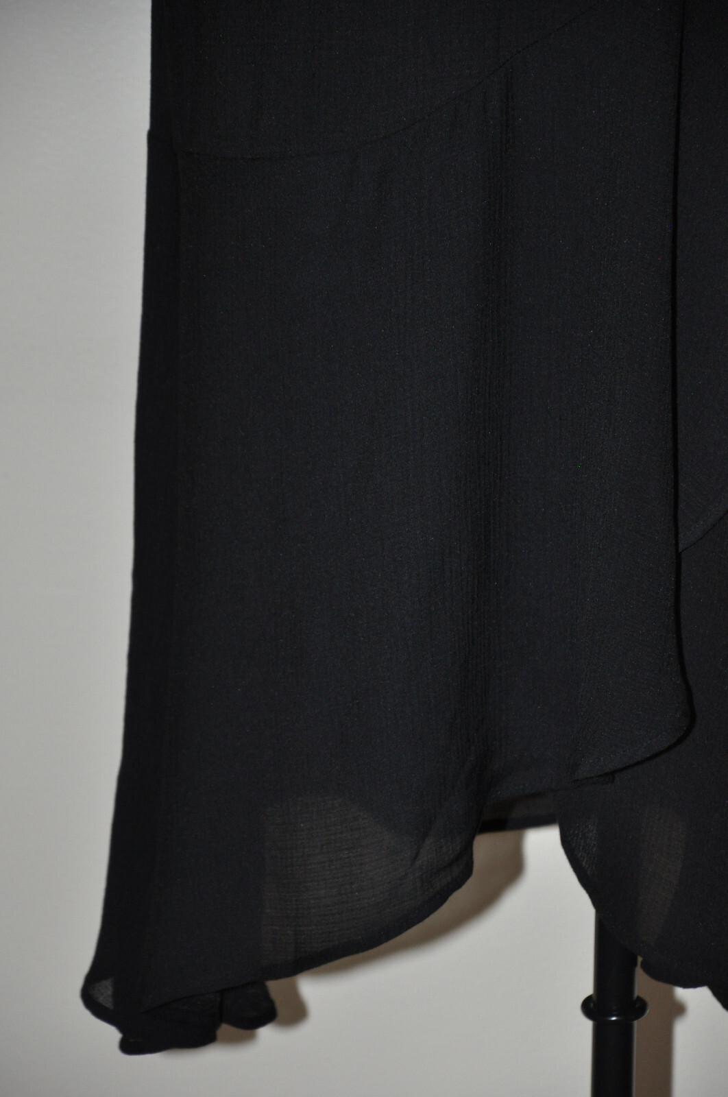 Lush Black Cotton Gauze Sheer Plunging Neckline Long Maxi Wrap Dress LBD Women M