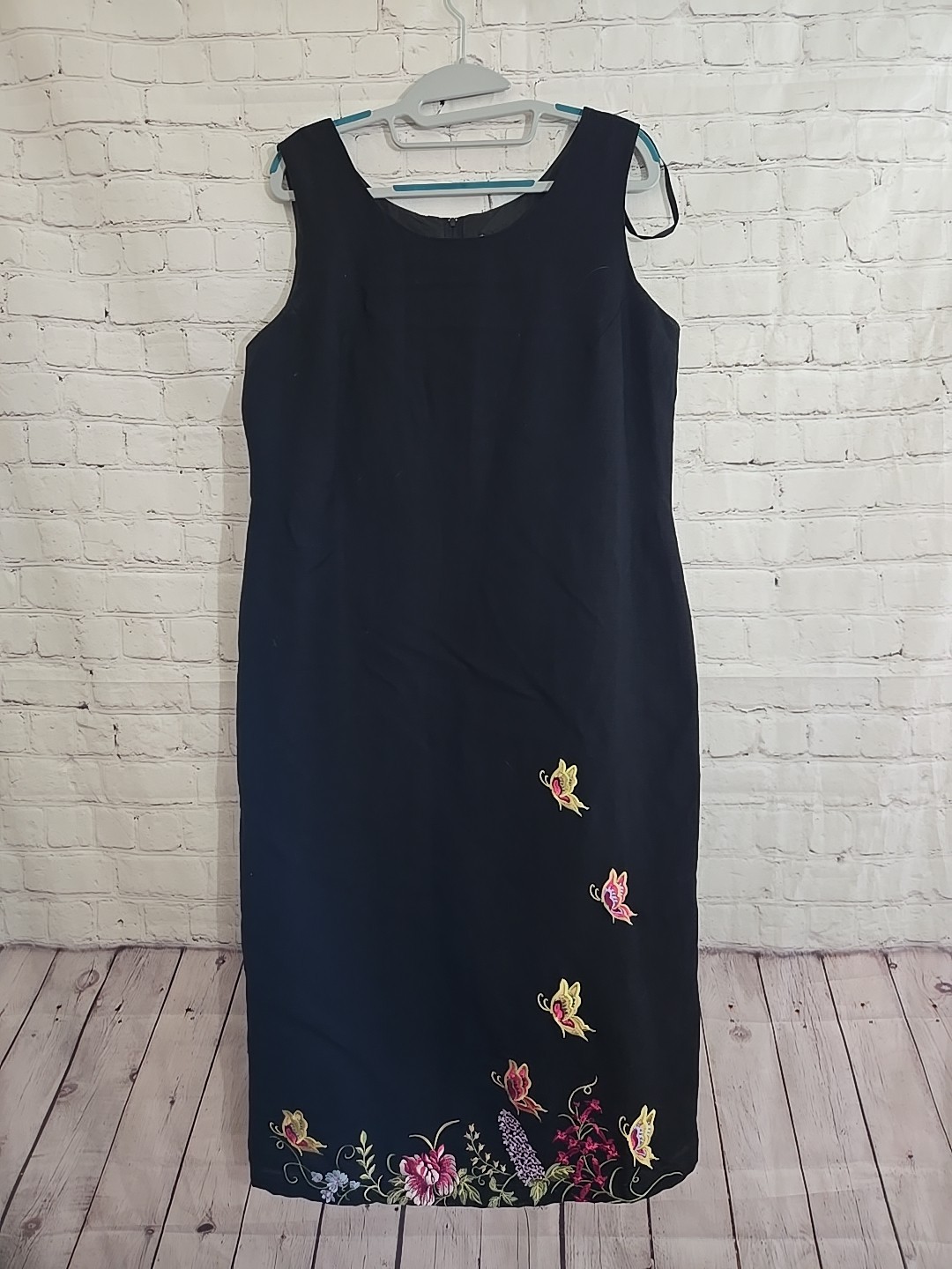 Vtg Y2K Black Butterfly Embroidered Midi jumper Dress romaintic Fairy Whimsical
