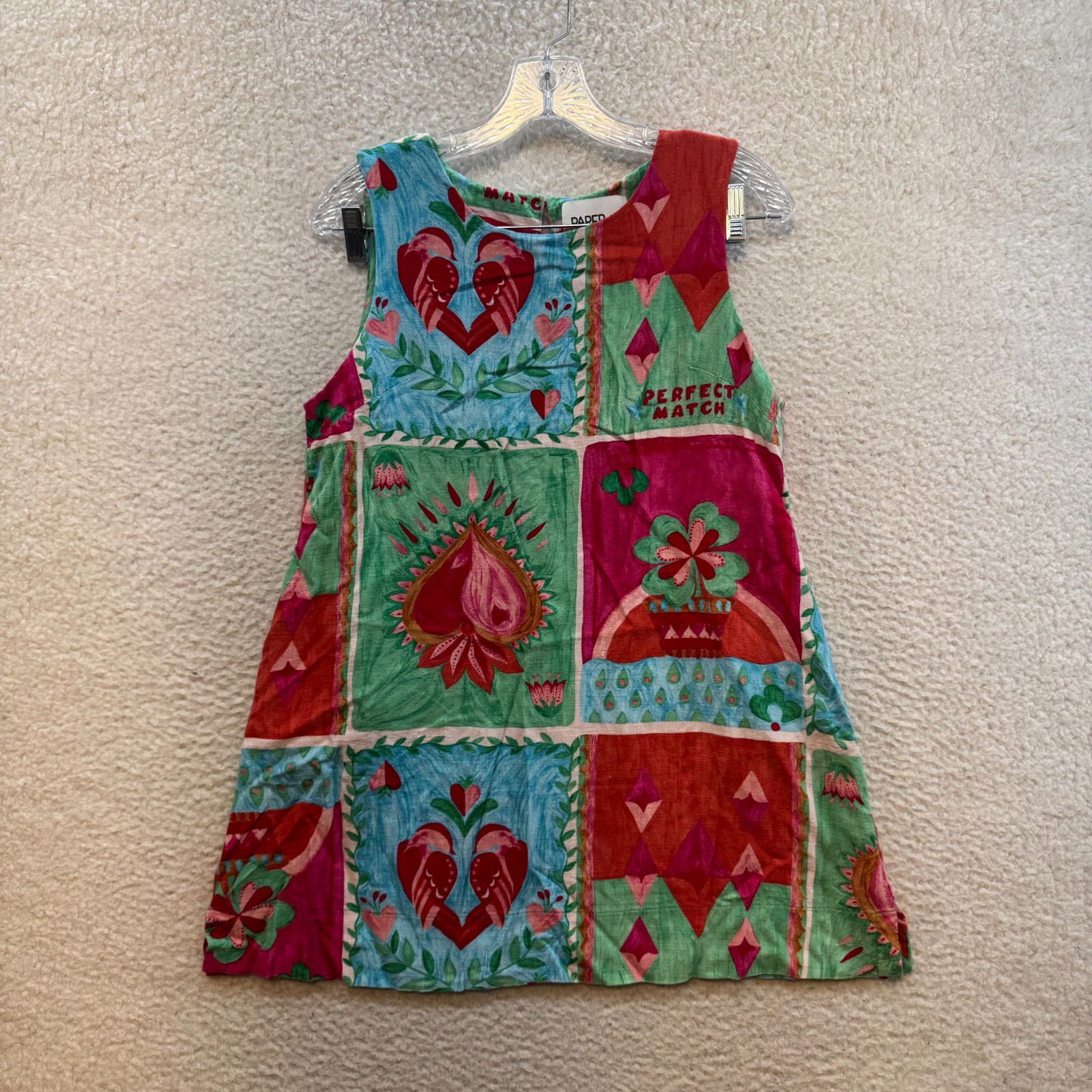 Anthropologie Paper Heart Mini Dress Medium Patchwork Cottagecore Linen Blend