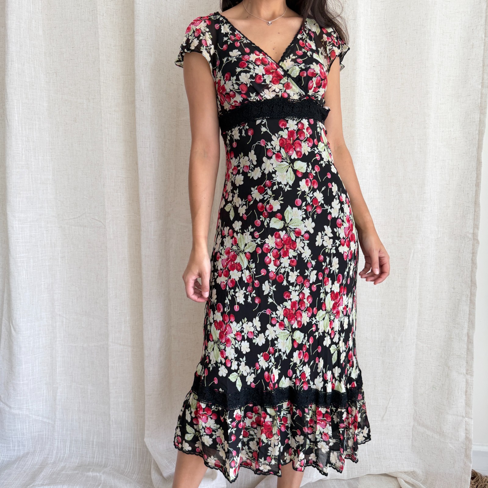 Vintage y2K Express Dress Small Floral Silk Chiffon Babydoll Fairy Boho Romantic