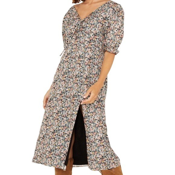 Abercrombie & Fitch Cinched Tie Front Floral Midi Dress Size XL Cottagecore Boho