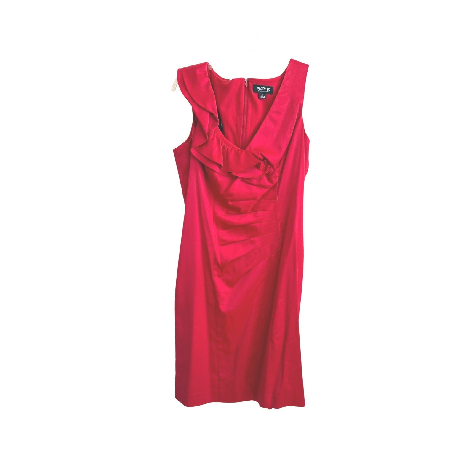 Allen B by Allen Schwartz Red Ruffle V-Neck Sheath Cocktail Dress Size 6