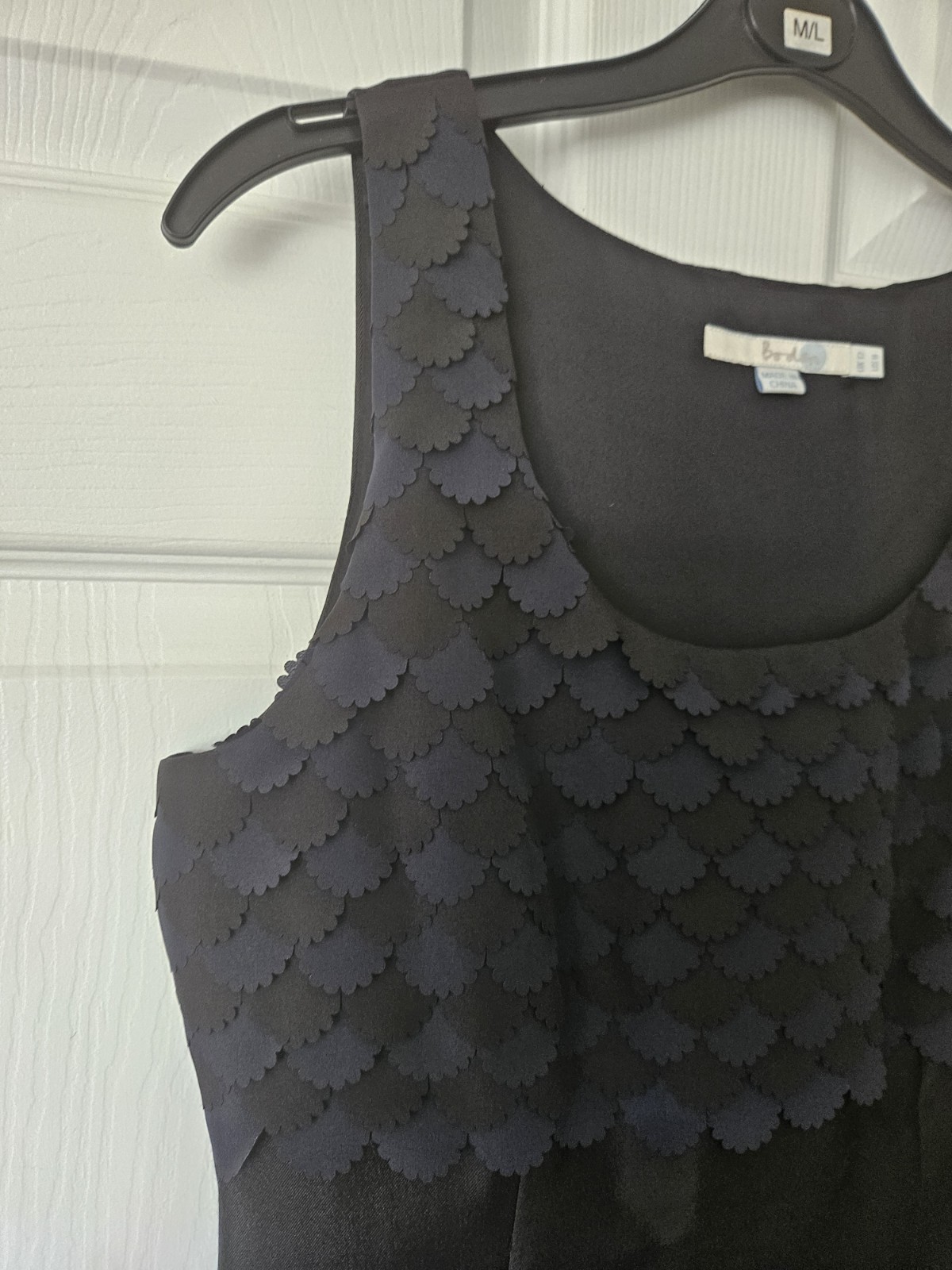 Boden Black Silk Blend Scallop Detail Shift Pencil Dress UK 8 US 4 Occasion