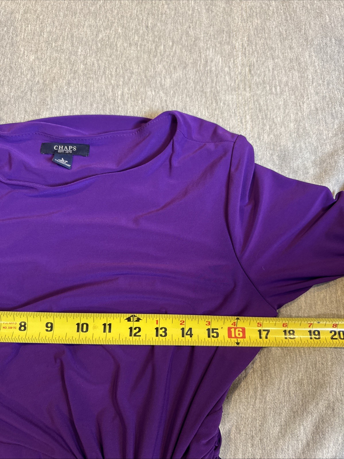 Champs Dress Large Deep Purple Ruched Long Sleeve Stretch Side Knot Sheath Fit