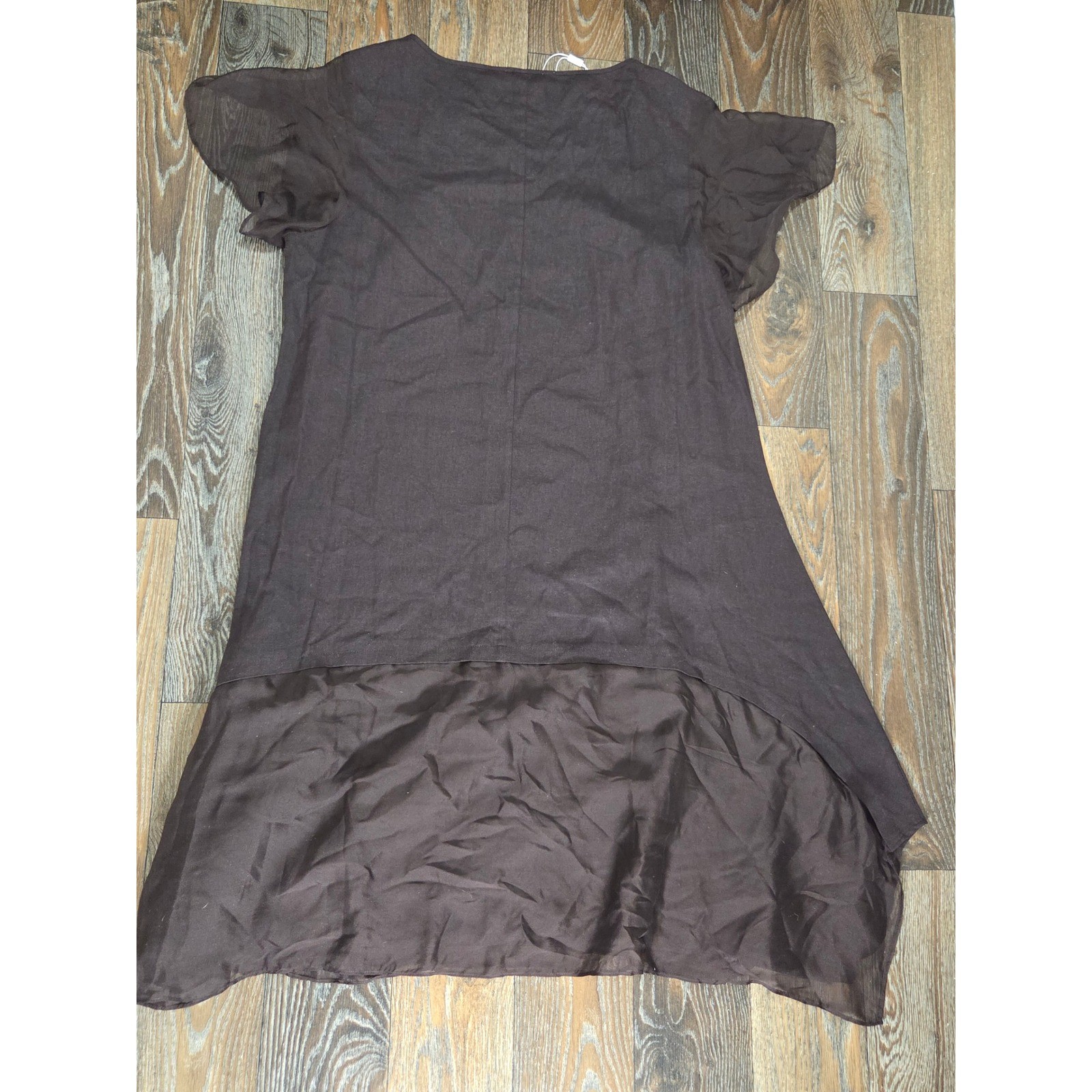Estelle New York Brown Linen Silk Blend Asymmetrical Shift Dress Womens 1X NWT