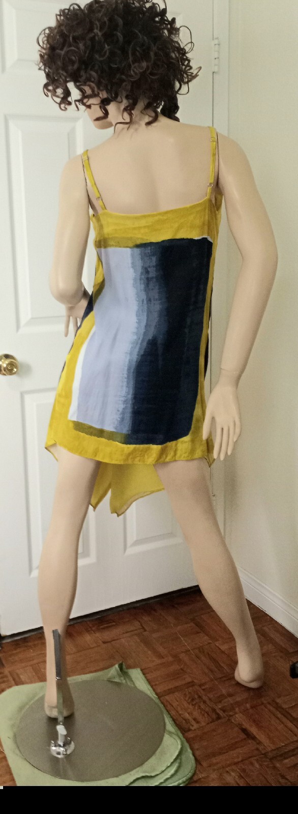 RACHEL Rachel Roy YELLOW, BLACK , GRAY, WHITE SUMMERTIME SLEEVELESS DRESS LARGE