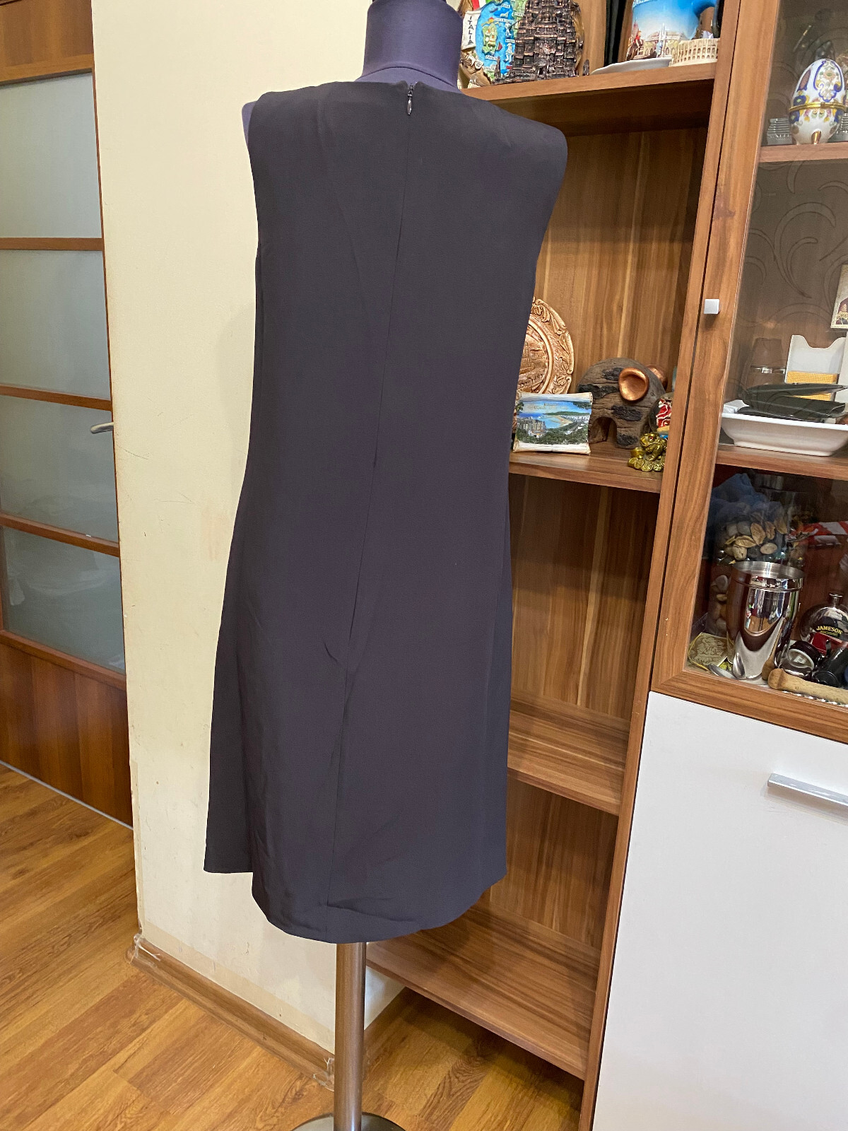 GIANFRANCO FERRE STUDIO DARK BROWN CREPE PENCIL SLEEVELESS DRESS-IT 42,UK 10