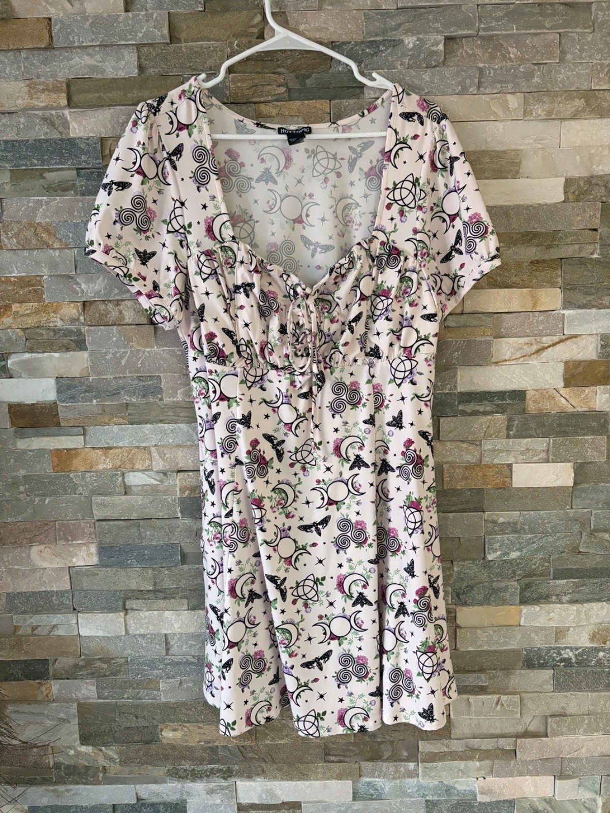 Hot Topic Gothic Crescent Moon Butterfly Floral Witch Lace Up Fairy Dress XL