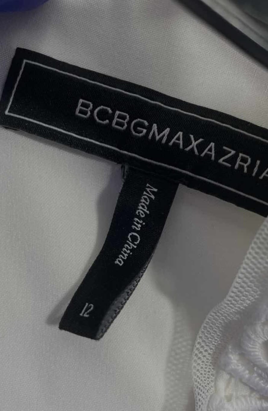 BCBGMAXAZRIA White Embroidered Ruffle Dress