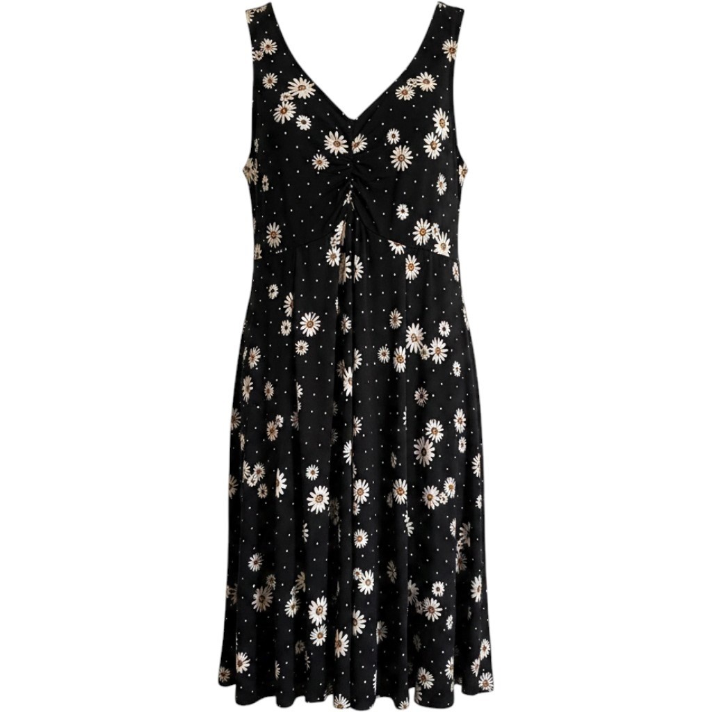 Torrid Black Daisy Polka Dot Sleeveless Skater Dress Womens 1 Plus Sunflower