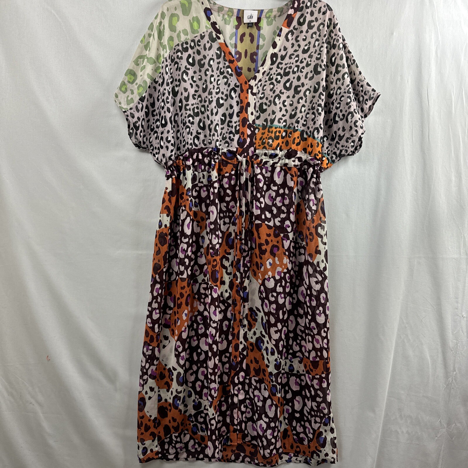 CAbi Escape Dress Womens Medium Drawstring waist Animal Print Relaxed