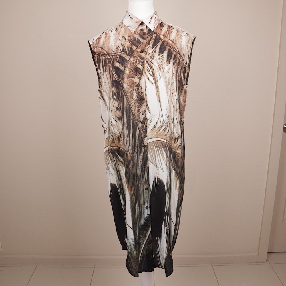 Scanlan Theodore Silk Feather Print Shirt Dress Sleeveless AU 10 Made Australia