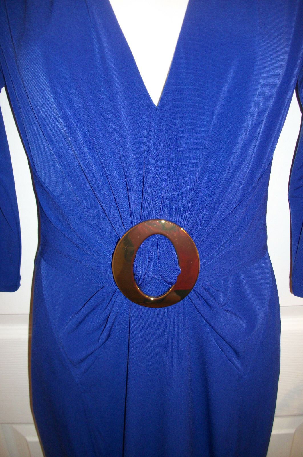 BOSTON PROPER Sz 8 Purple Stretch Dress w/ Gold Buckle Below Knee Length