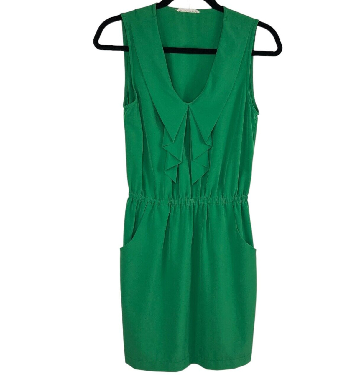 Xtaren Kelly Green Ruffle Collar Sleeveless Dress Pockets Size M Mini