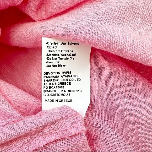 NWT Devotion Twins Chalkos Cotton Tiered Pink Asymmetrical Maxi Dress Size S