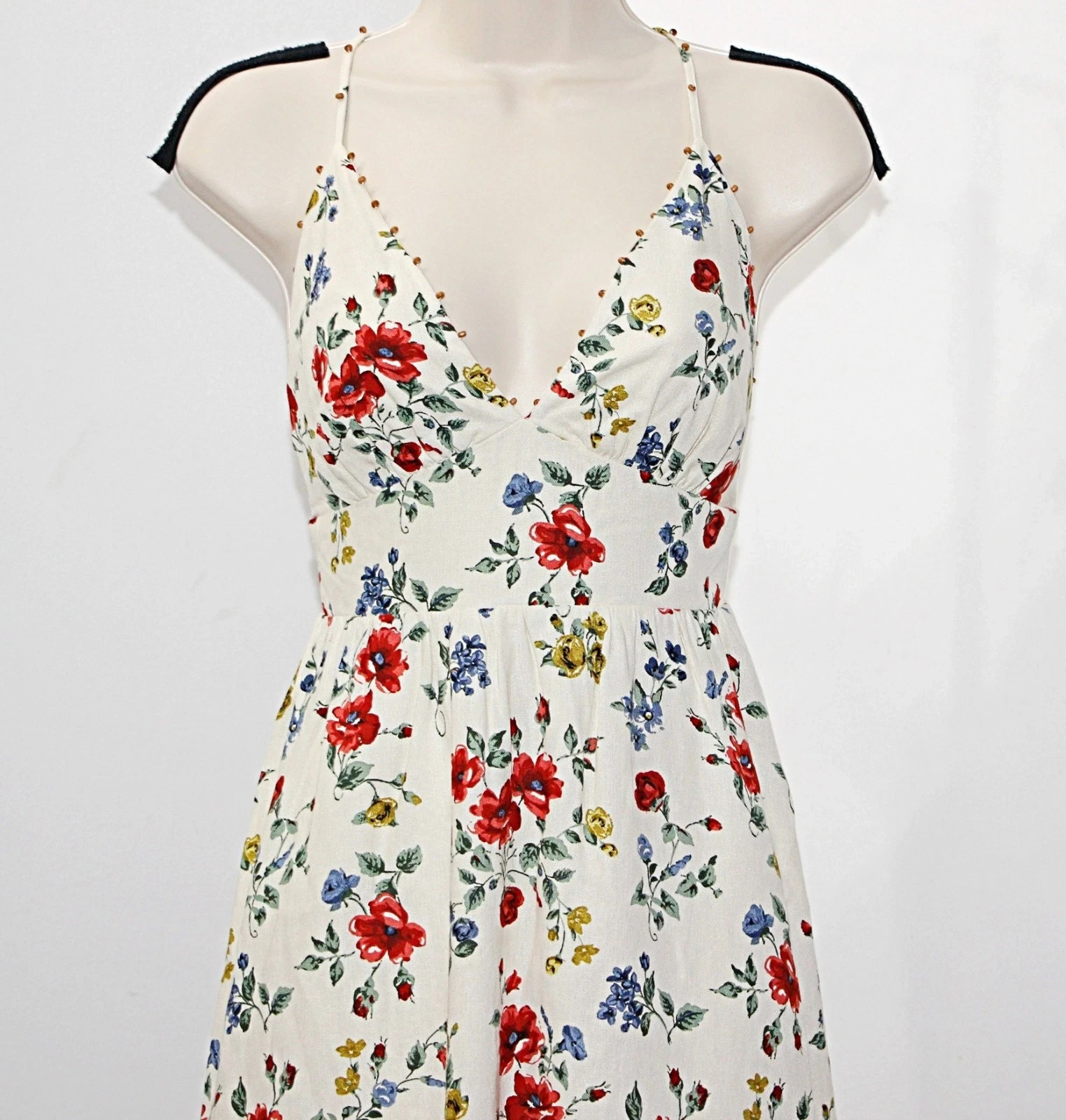 NWT Caroline Constas Backless Beaded Floral Linen Blend 52″Long Dress Small S