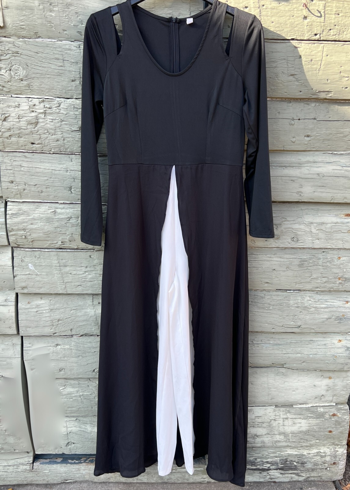 Women’s Medium Full Length Dress Winter Autumn Long Sleeve Black White Contrast
