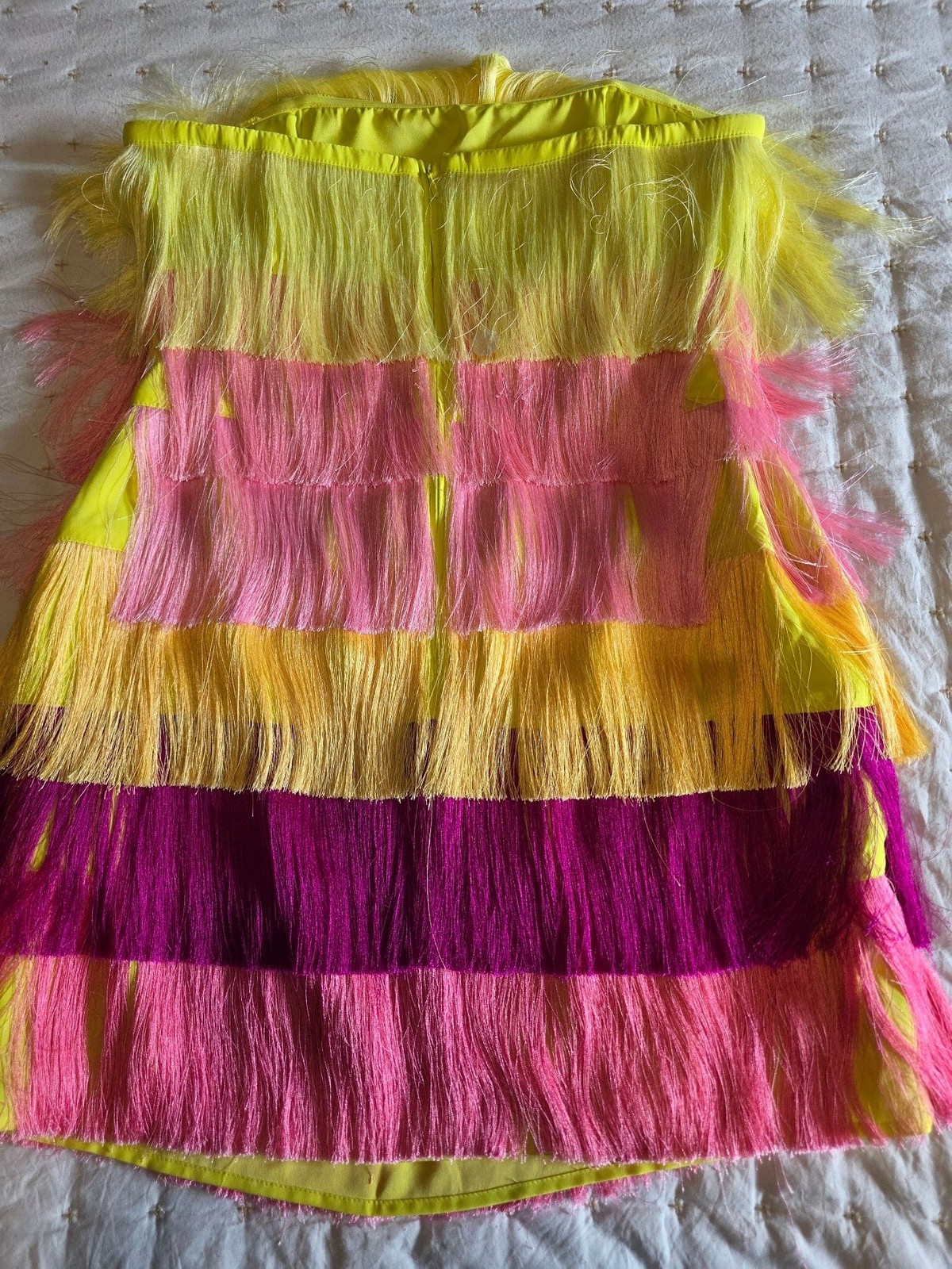 Milly Multi-Color Tiered Fringe Strapless Mini Dress