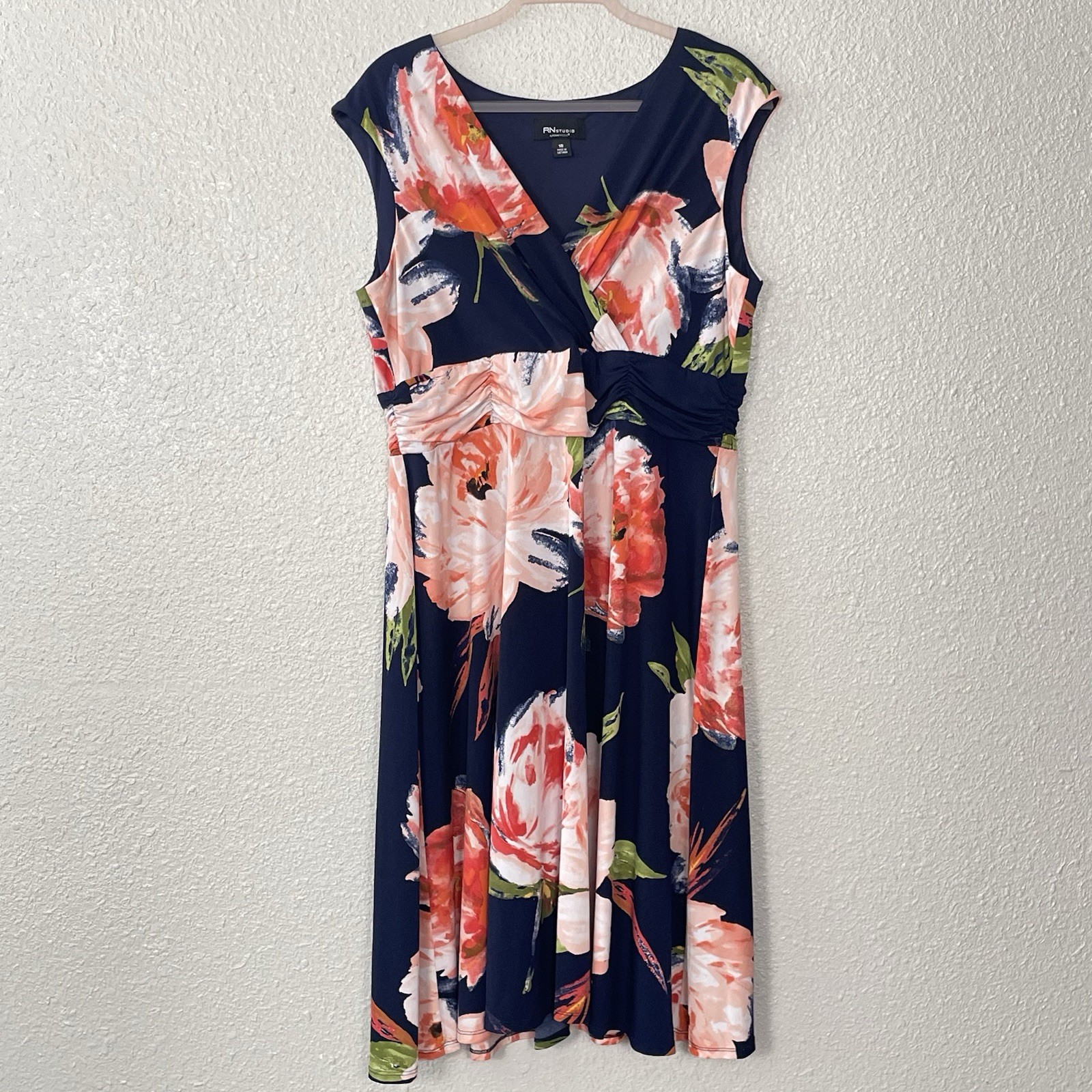 RN Studio Ronny Nicole Floral Midi Dress 18 Blouson Artsy Wedding Guest Work