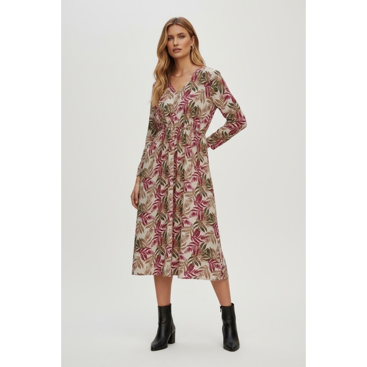 NWT Parisian 100% Cotton Coastal Palm Print Midi Dress Medium Boho Fall $158