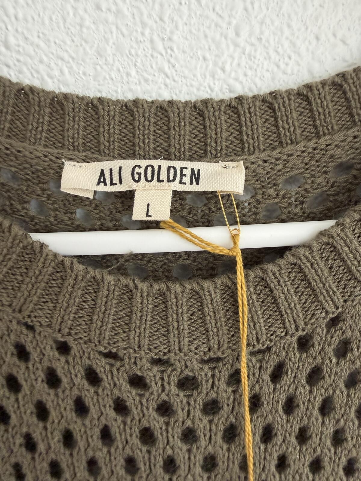 NWT Ali Golden 100% Cotton Olive Open Knit Midi Dress Sz L Beach Summer Boho