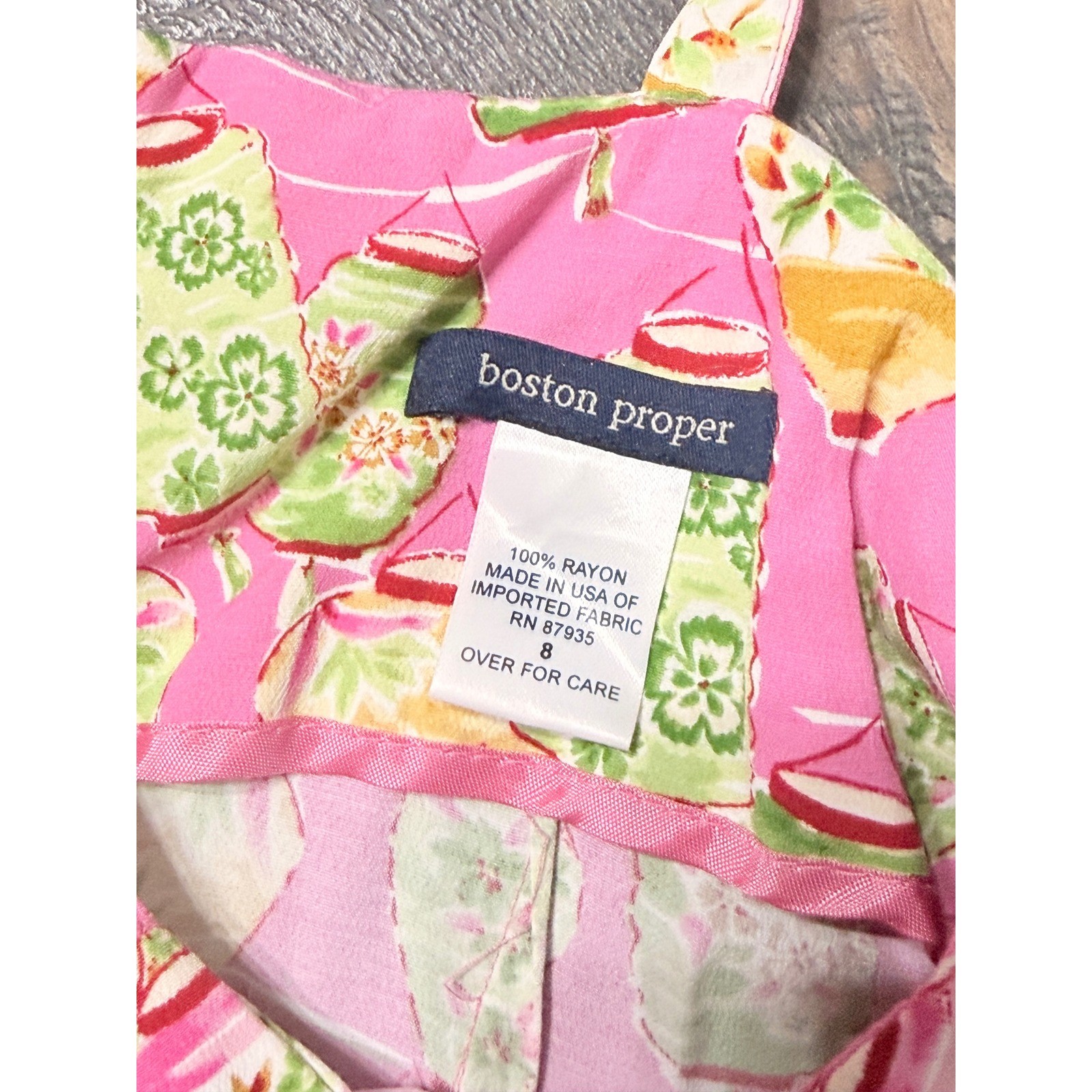 Boston Proper Pink Chinese Lantern Print Rayon Tie Front Sheath Dress Size 8