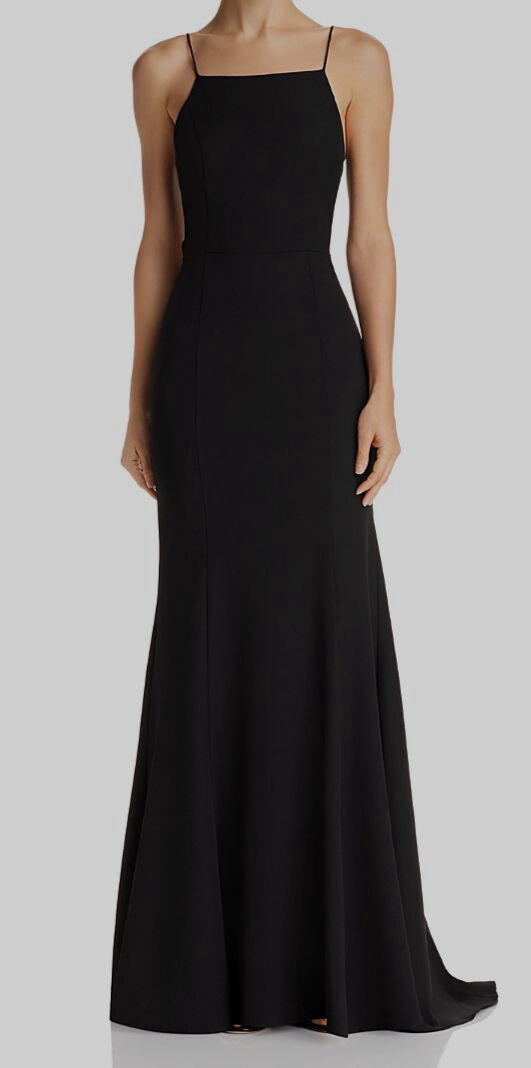 $410 Jarlo Women’s Black Squareneck Open Back Bow tie Jemima Formal Gown Size S