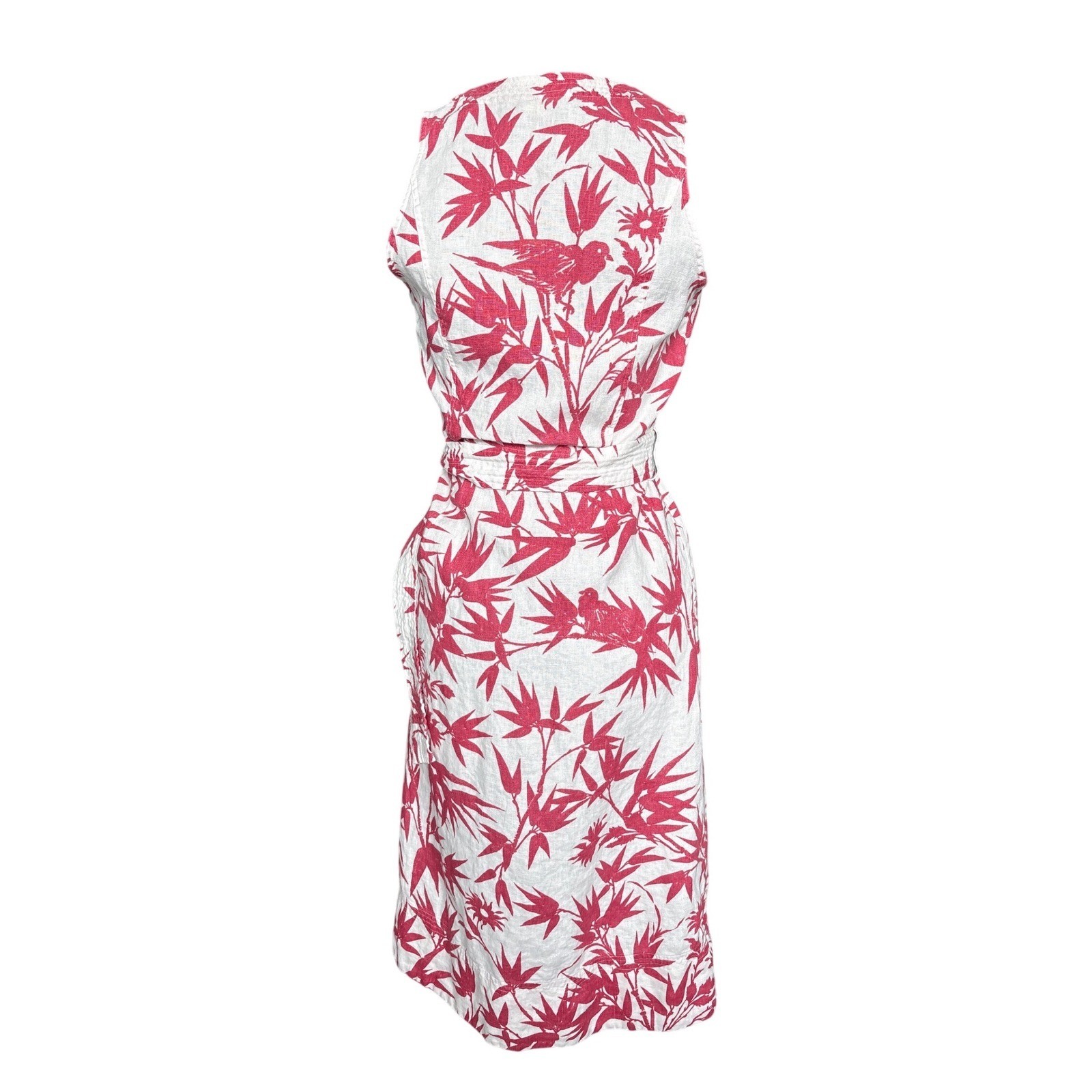 Polo Ralph Lauren Pink White 100% Linen Bamboo Bird Print Wrap Dress Size 4