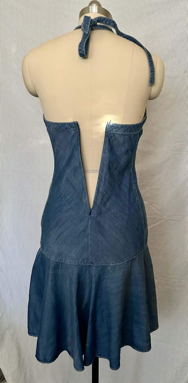 A|X Armani Exchange Blue Lyocell Beaded Backless Halter Zip Short Dress size 8