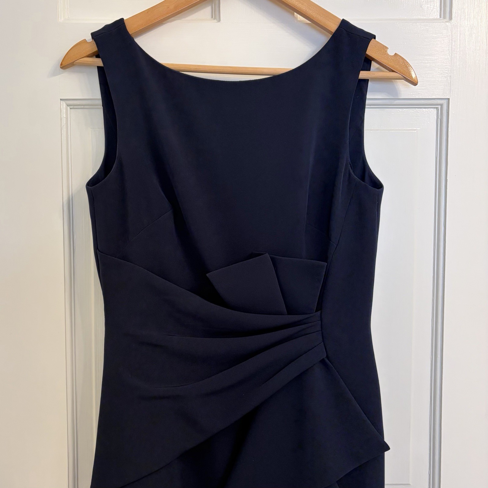 Eliza J Ruffle Front Gown Navy Blue Sleeveless Evening Dress Size 4 – Hemmed