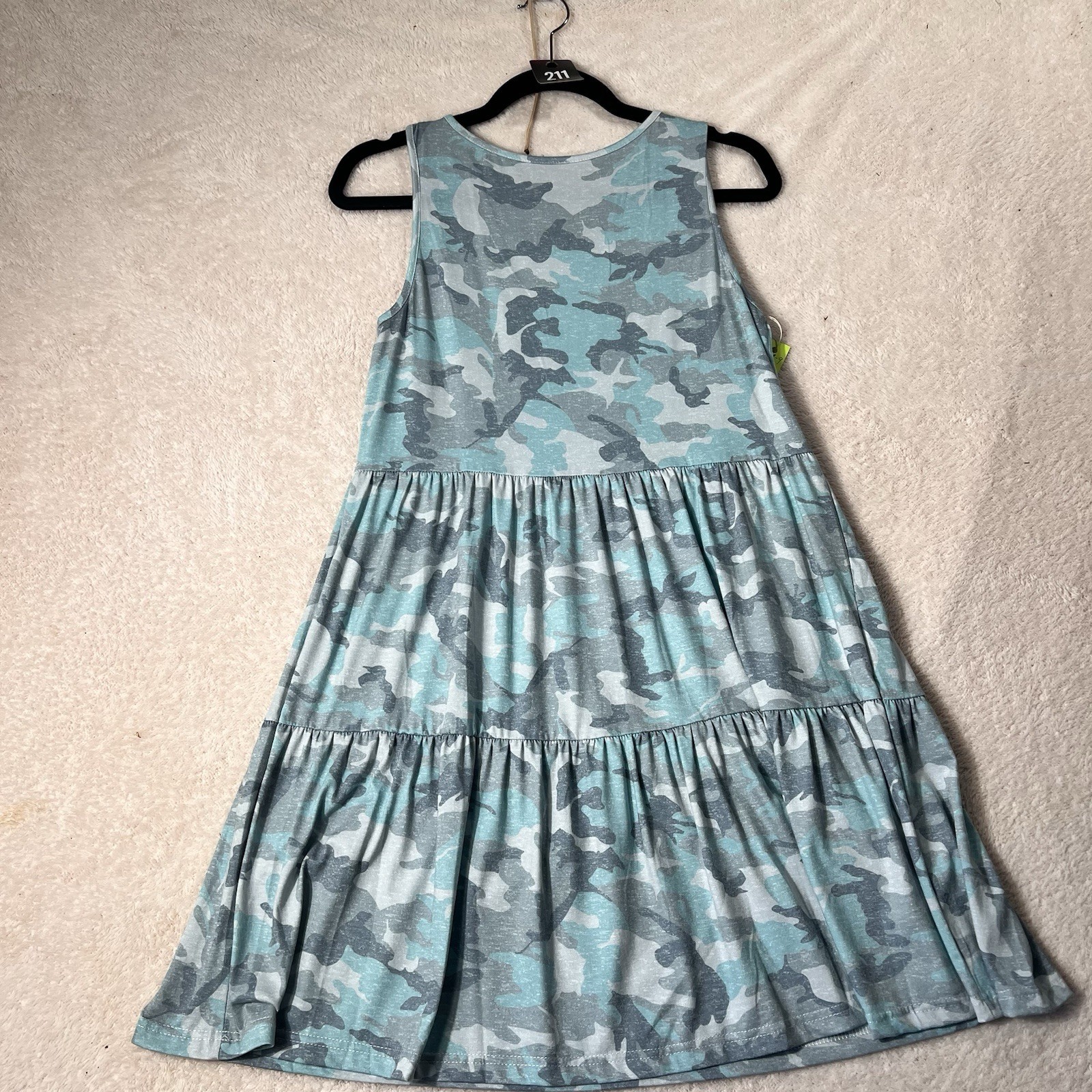 Blue Camouflage Summer Sun Dress S Ruffled Tier Babydoll Boho Military Chic New