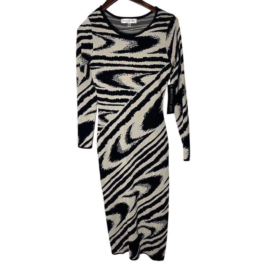 Madden Girl Sweater Maxi Dress Womens Size S Zebra Print Long Sleeve
