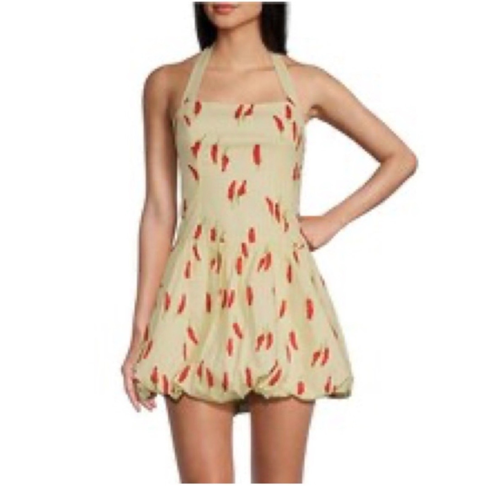 Bailey Rose Cream Red Pepper Print Halter Mini Dress Size XS