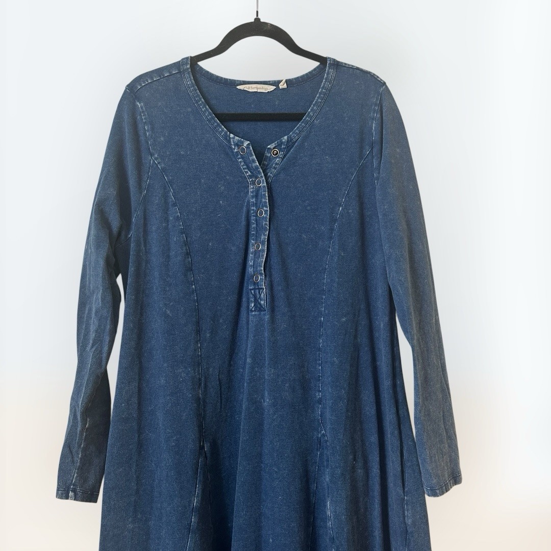 Soft Surroundings dark blue chambray style long maxi dress Long sleeve XL