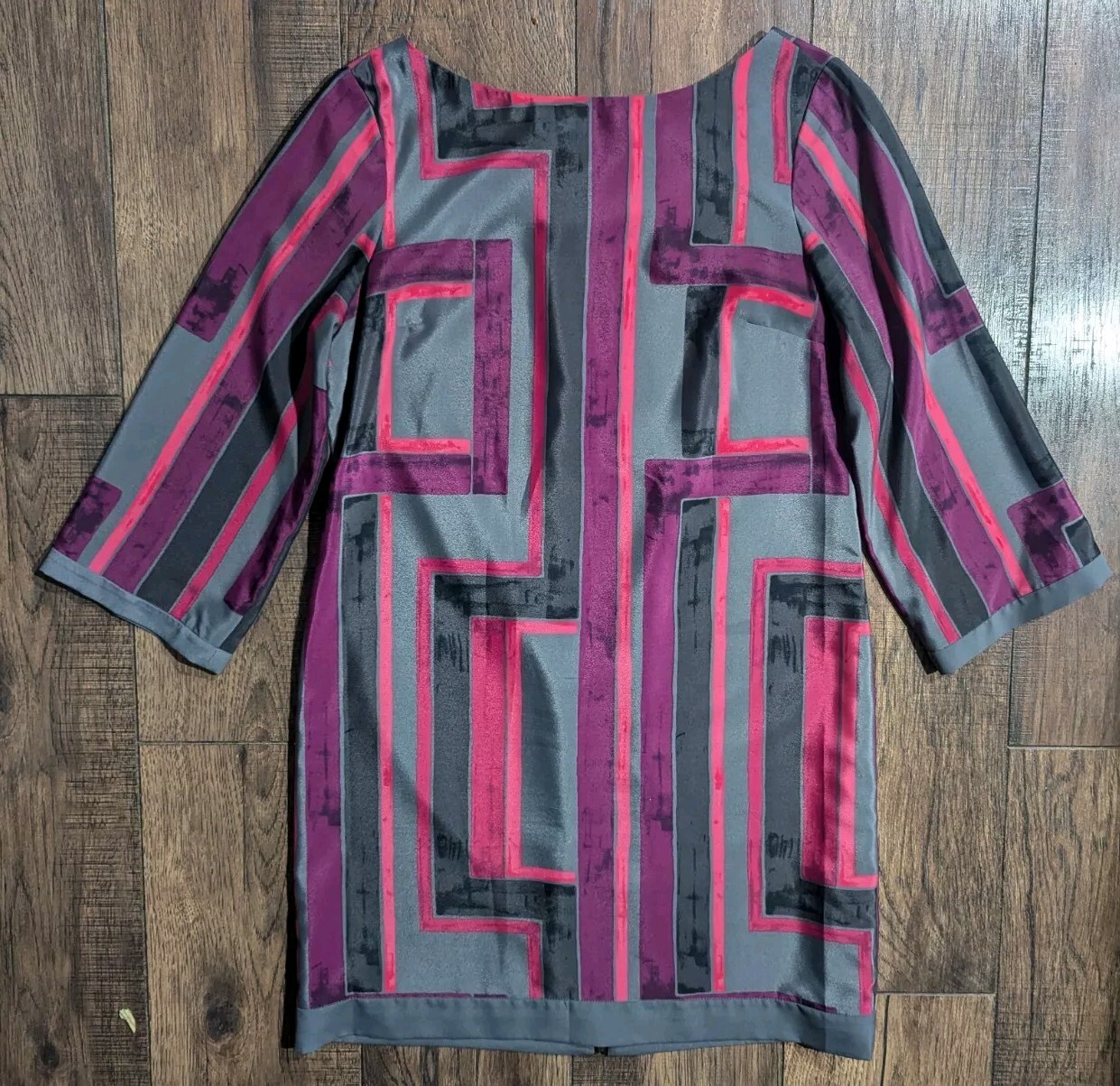 Eliza J Abstract Print Classy Sheath Dress Grays & Purples Full Zip Back Size 10