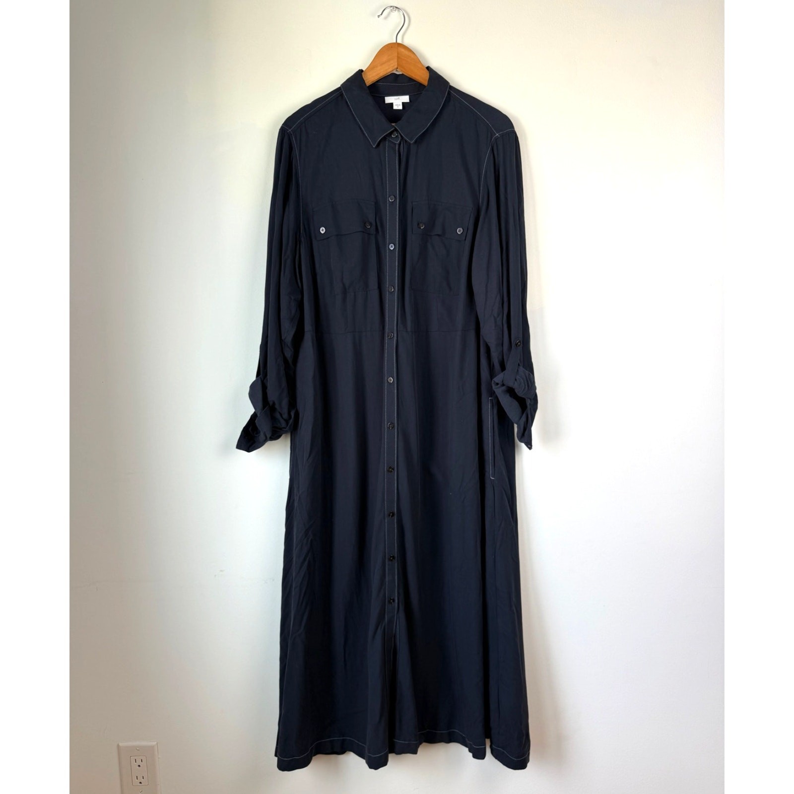 J. Jill Navy Button Down Maxi Shirt Dress Capsule Everyday Modern Minimalist XL