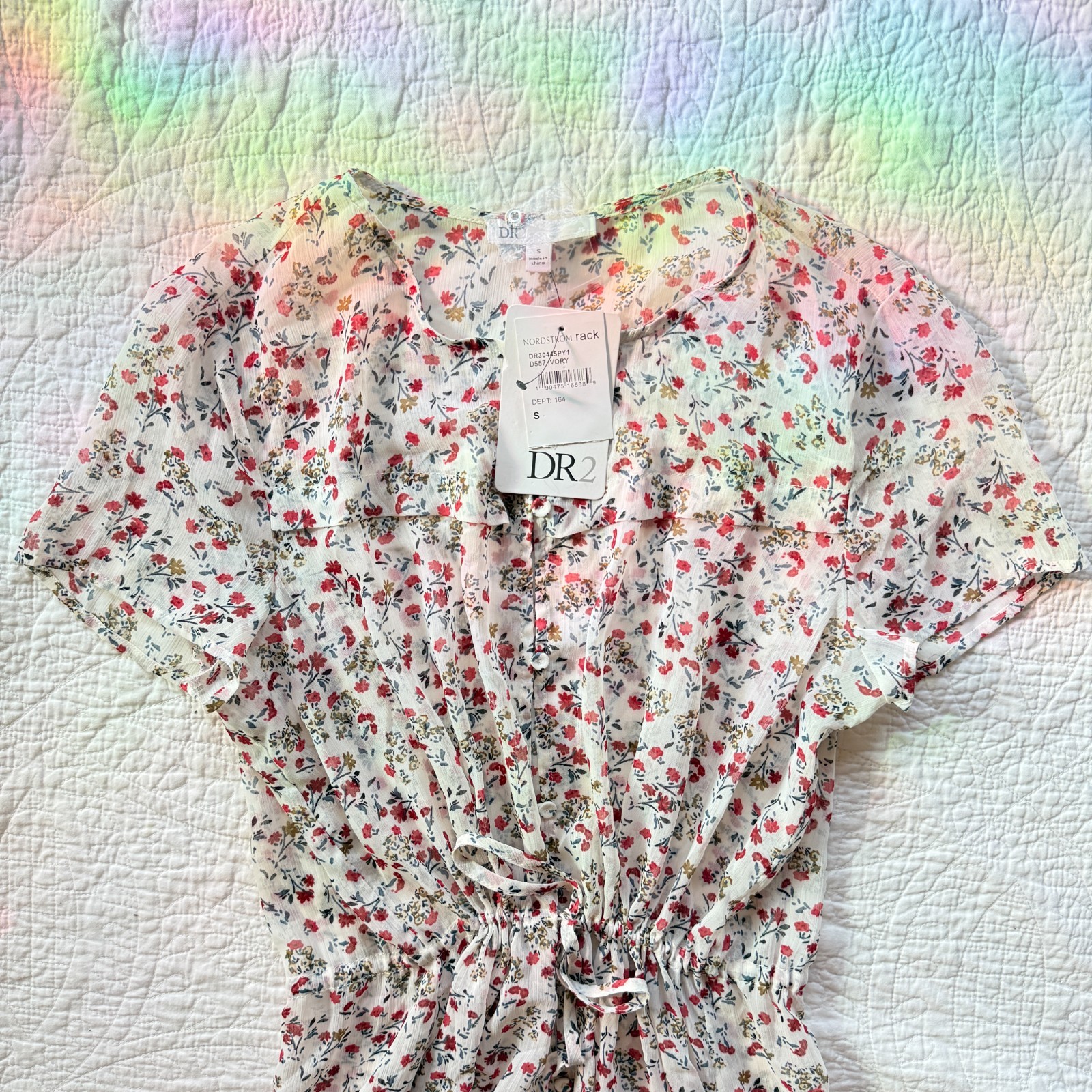 NWT DR2 Garden Party Ditsy Floral Sheer Dress Duster Cardigan Size S Cottagecore