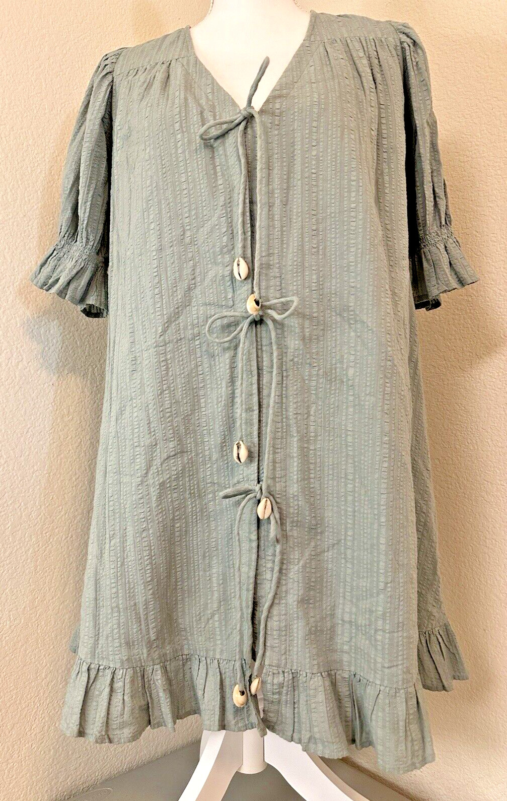 Arrows & Bow X Cleobella Organic Cotton Gauze Midi Dress Small Green Lagenlook